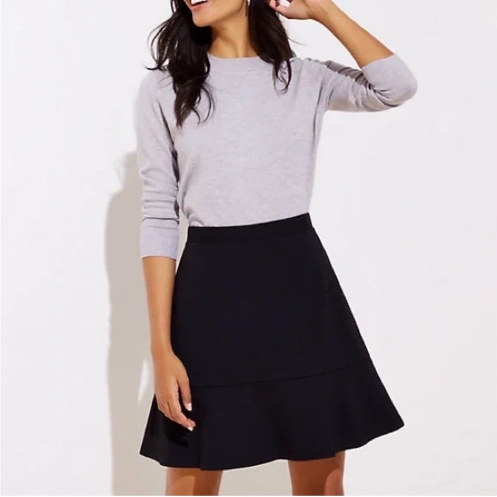 LOFT Black Tiered A-Line Skirt Knee-Length